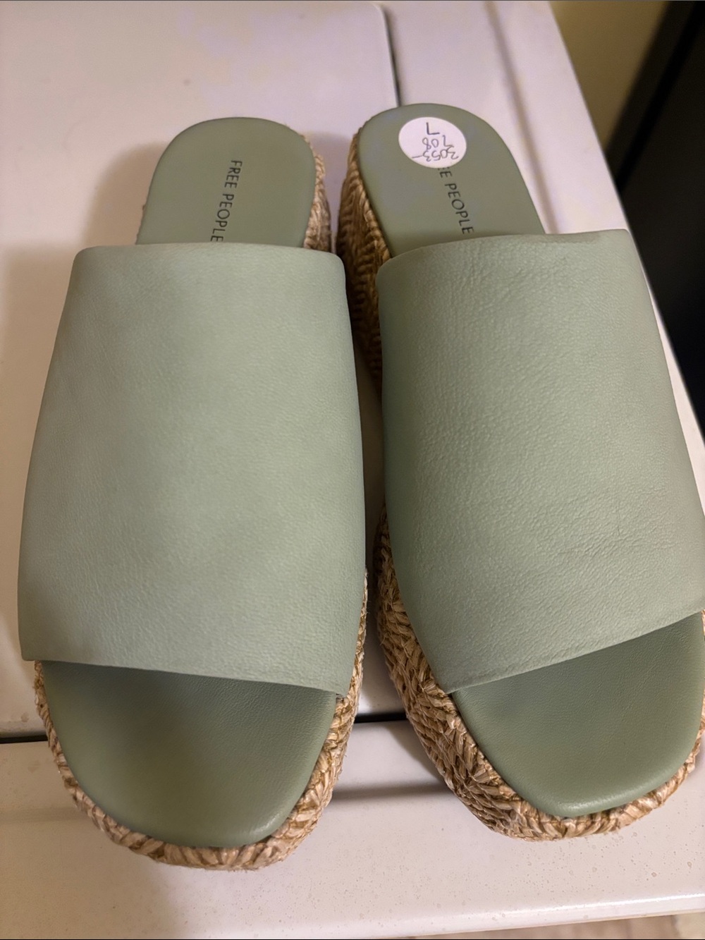 Free People Sage Green Slide Espadrille Platforms
